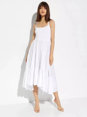 Caroline Constas Biała sukienka midi z falbankami Veronica Dress