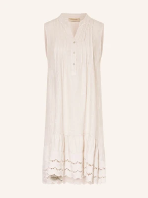 Cartoon Sukienka Z Lnu Z Dziurkowaną Koronki beige
