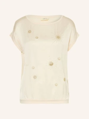Cartoon T-Shirt Z Mieszanki Materiałów Z Brokatową Przędzą beige