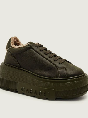Casadei Skórzane ocieplane sneakersy Nexus | shearling | z dodatkiem wełny oliwkowy
