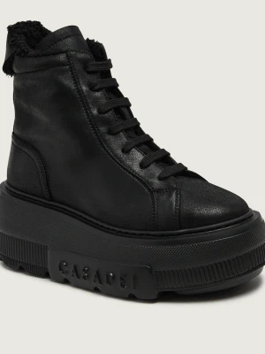 Casadei Skórzane sneakersy | shearling czarny