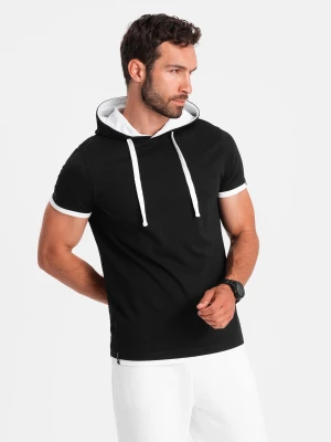 Zdjęcie produktu Casualowy męski bawełniany t-shirt z kapturem – czarny V9 - Rozmiar: L Ombre Clothing