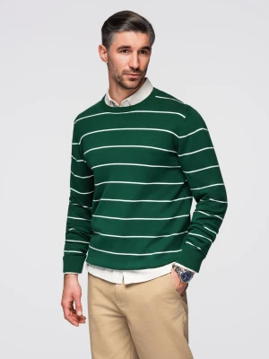 Casualowy sweter męski w poziome paski – zielony V4 - Rozmiar: L Ombre Clothing