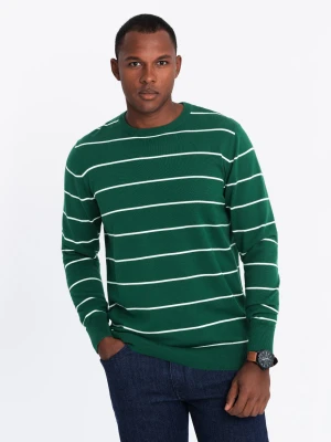 Casualowy sweter męski w poziome paski – zielony V4 - Rozmiar: XXL Ombre Clothing
