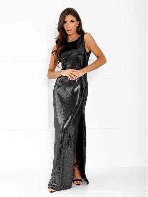 Cekinowa sukienka maxi z odkrytymi plecami TAJA - czarna  magmac 