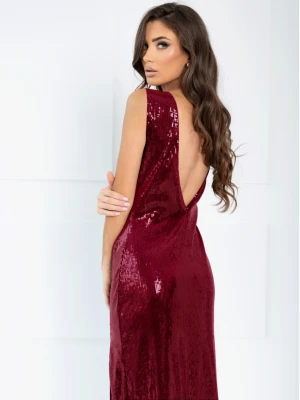 Cekinowa sukienka maxi z rozporkiem EVADNE - czerwona  magmac 