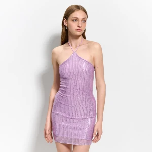 Cekinowa sukienka mini fioletowa House