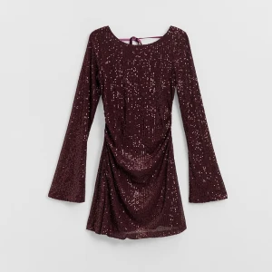 Cekinowa sukienka mini z wycięciem na plecach bordowa House