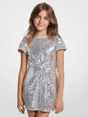 Cekinowa sukienka z krótkim rękawem ze skręcanym detalem z przodu Michael Kors Kids