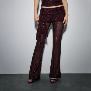 Cekinowe spodnie dzwony z szarfą brązowe House