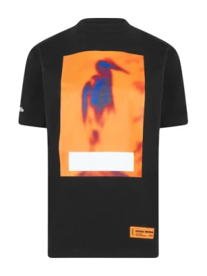 Cenzurowany T-shirt z Logo Czarno-Pomarańczowy Krótki Rękaw Heron Preston