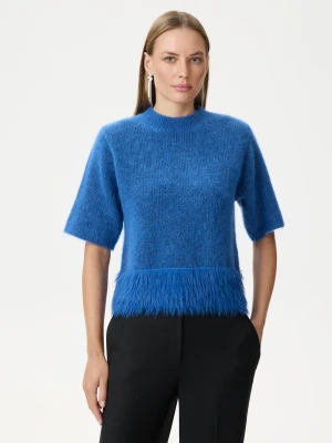 Chabrowy sweter z krótkim rękawem z moherem i wełną TARANKO