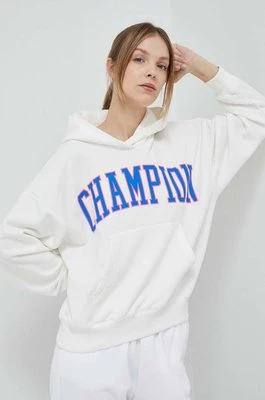 Champion bluza damska kolor beżowy z kapturem wzorzysta