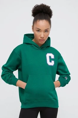 Champion bluza damska kolor zielony z kapturem z aplikacją