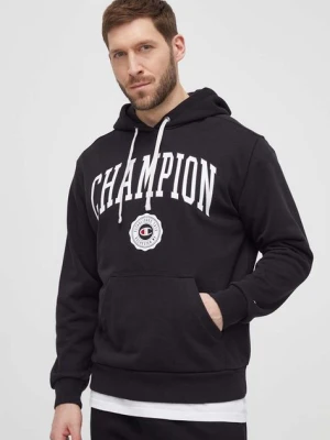 Champion bluza męska kolor czarny z kapturem z nadrukiem 219830
