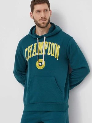 Champion bluza męska kolor zielony z kapturem z nadrukiem 219830