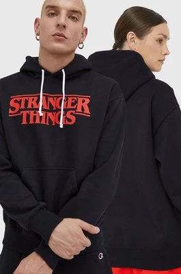 Champion bluza xStranger Things kolor czarny z kapturem z nadrukiem