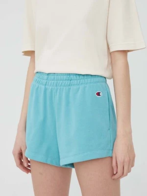 Champion szorty 114926 damskie kolor turkusowy gładkie high waist 114926-BS148