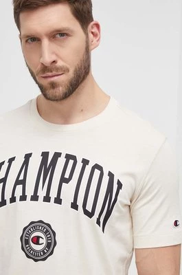 Champion t-shirt bawełniany męski kolor beżowy z nadrukiem 219852