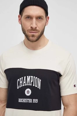 Champion t-shirt bawełniany męski kolor beżowy z nadrukiem 219853