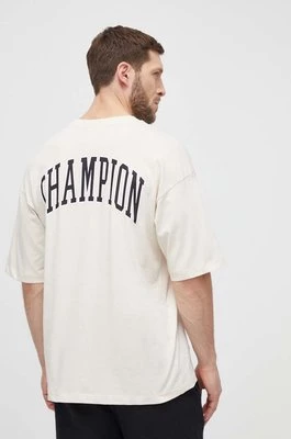 Champion t-shirt bawełniany męski kolor beżowy z nadrukiem 219855