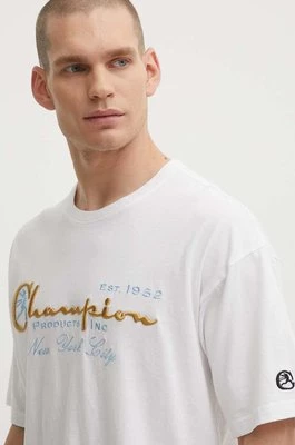 Champion t-shirt bawełniany męski kolor biały z aplikacją 219998