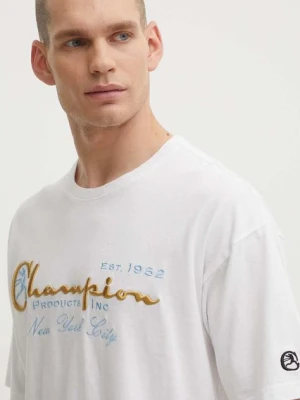 Champion t-shirt bawełniany męski kolor biały z aplikacją 219998