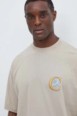 Champion t-shirt bawełniany męski kolor brązowy z aplikacją 219999