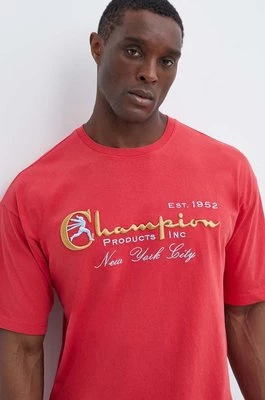 Champion t-shirt bawełniany męski kolor czerwony z aplikacją 219998