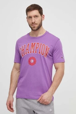 Champion t-shirt bawełniany męski kolor fioletowy z nadrukiem 219852