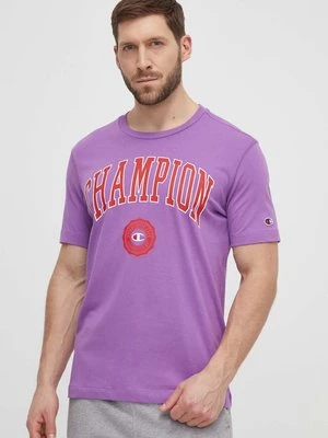 Champion t-shirt bawełniany męski kolor fioletowy z nadrukiem 219852