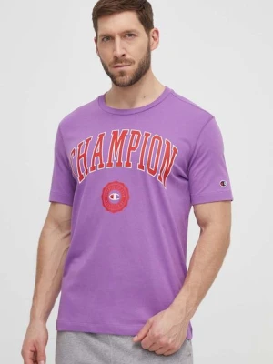 Champion t-shirt bawełniany męski kolor fioletowy z nadrukiem 219852