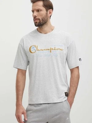 Champion t-shirt bawełniany męski kolor szary z aplikacją 219998