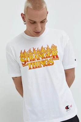 Champion t-shirt bawełniany xStranger Things kolor biały z nadrukiem