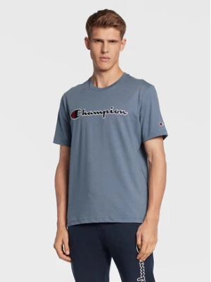 Champion T-Shirt Script Logo Embroidery 218007 Niebieski Regular Fit