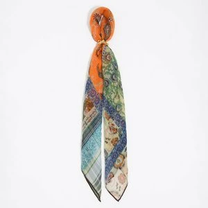 Charms chusta jedwab patchwork paisley i kwiaty pomarańczowy BIMBA Y LOLA