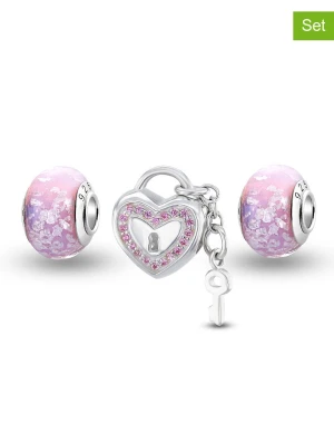 CHARM'S Srebrne charmsy (3 szt.) z cyrkoniami i szkłem Murano rozmiar: onesize