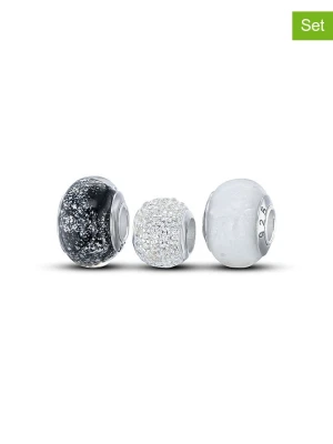 CHARM'S Srebrne charmsy (3 szt.) z cyrkoniami i szkłem Murano rozmiar: onesize