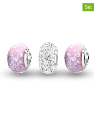 CHARM'S Srebrne charmsy (3 szt.) z cyrkoniami i szkłem Murano rozmiar: onesize
