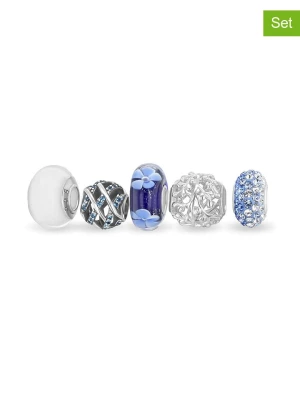 CHARM'S Srebrne charmsy (5 szt.) z cyrkoniami, kryształami i szkłem Murano rozmiar: onesize