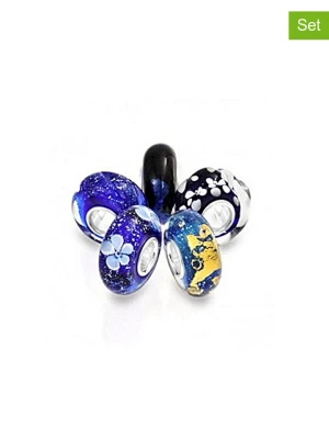 CHARM'S Srebrne charmsy (5 szt.) ze szkłem Murano rozmiar: onesize