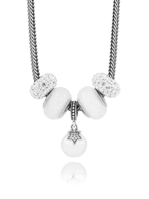 CHARM'S Srebrny naszyjnik z charmsami i zawieszką - dł. 45 cm rozmiar: onesize