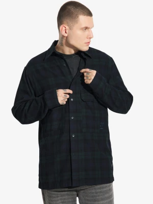 Check koszula męska flanelowa bawełniana granatowa Prosto