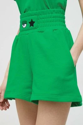Chiara Ferragni szorty bawełniane kolor zielony gładkie high waist