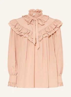 Chloé Bluzka Jedwabna Z Falbankami beige