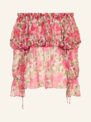 Chloé Jedwabna Bluzka Z Odkrytymi Ramionami I Falbanami pink