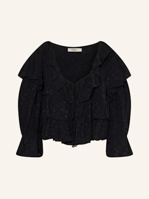 Chloé Krótka Bluzka Z Rękawami 3/4 I Falbankami schwarz