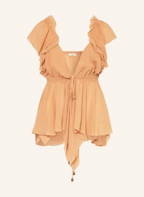 Chloé Top Z Jedwabiu, Z Wolantami beige