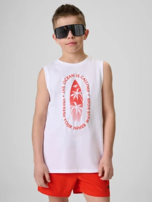 Chłopięca koszulka bez rękawów z nadrukiem 4F 4FJWSS26TSLEM294 - biała 4F JUNIOR