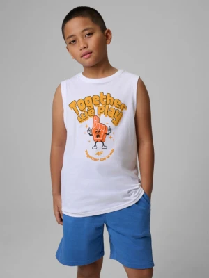 Chłopięca koszulka bez rękawów z nadrukiem 4F 4FJWSS26TSLEM295 - biała 4F JUNIOR